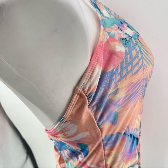 No Boundaries Rose Mist Tropical Palm Floral Cutout One Piece Swimsuit Large - Picture 7 of 16